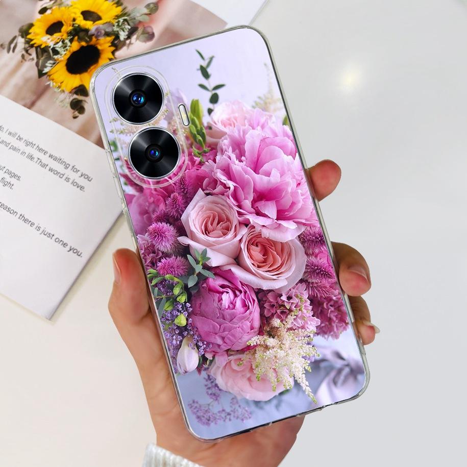 For Realme C55 4G Case 2023 Phone Cover Beautiful Flower Painted Soft Funda Clear Coque For Realme C55 2023 Bumper RealmeC55 Bag