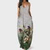 Women Summer  Sunflower Print Sleeveless Plus Size Pullover Long Dresses