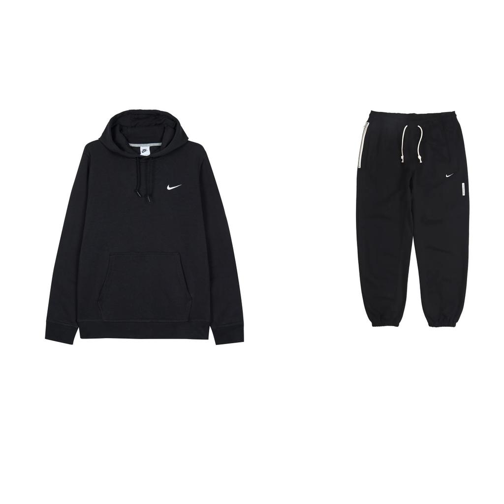 Nike Hooded Fleece Comfortable Long Sleeve Sweatshirt Solid Color Drawstring Cuffed Pants Casual Sports Suit 623453-010+CK6366-010