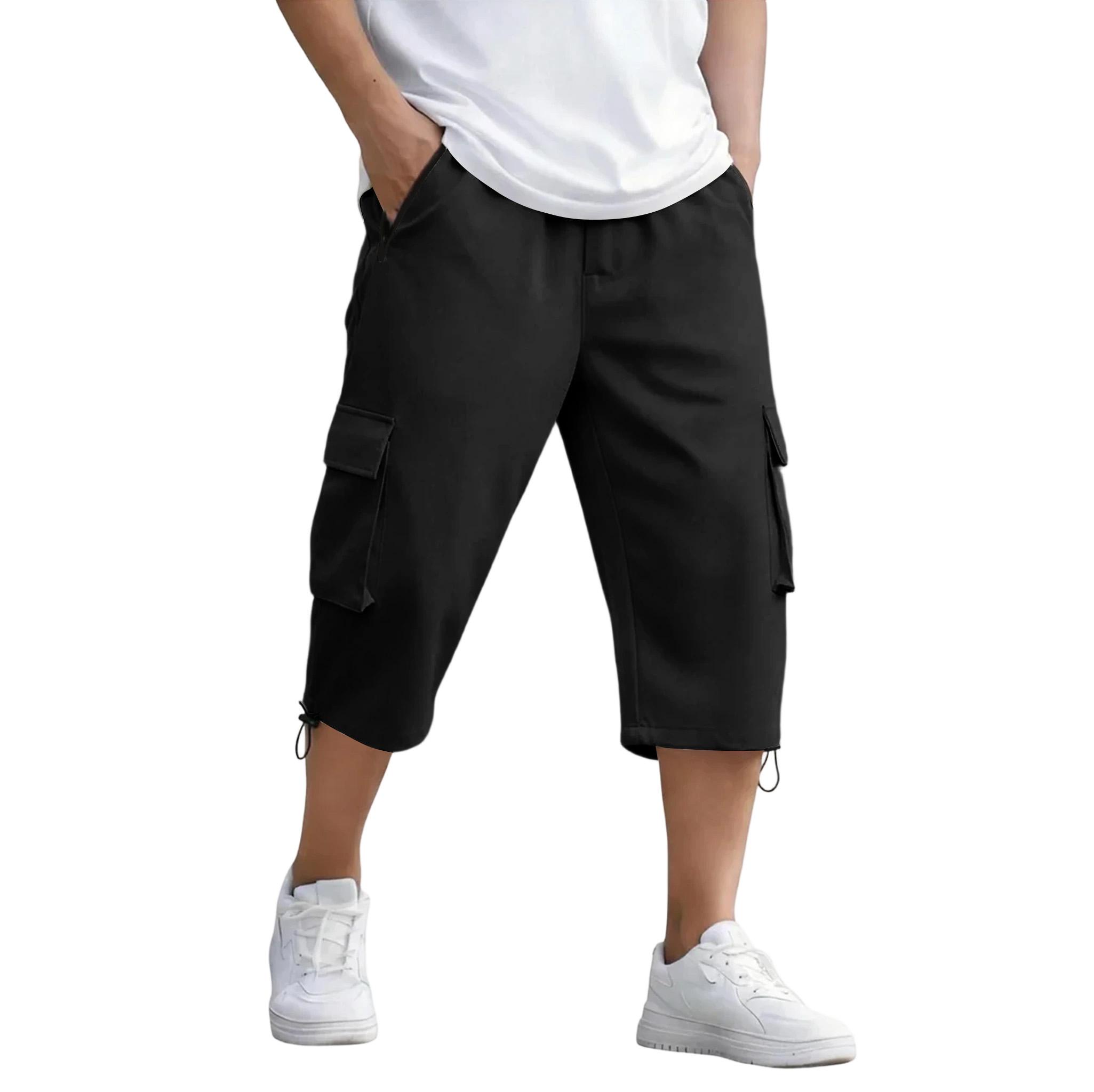 Мужские рабочие укороченные брюки, Свободные прямые брюки L чёрный