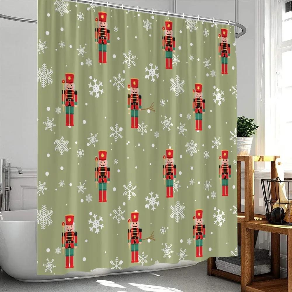 Christmas Cartoon Shower Curtain Santa Claus Xmas Tree Elk Snowflake Merry Christmas Bathtub Decor Polyester Fabric Bath Curtain