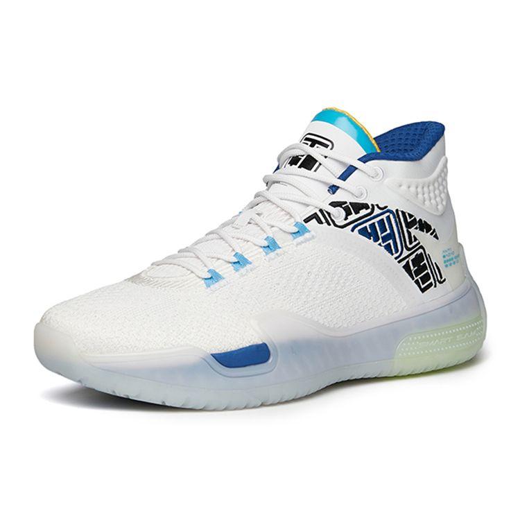 Anta Basketball Series Fabric Lace-Up Shock Absorbing Non-Slip Wear-Resistant Mid-Top Retro Basketball Shoes Men sneaker White Blue Black 112141614-1