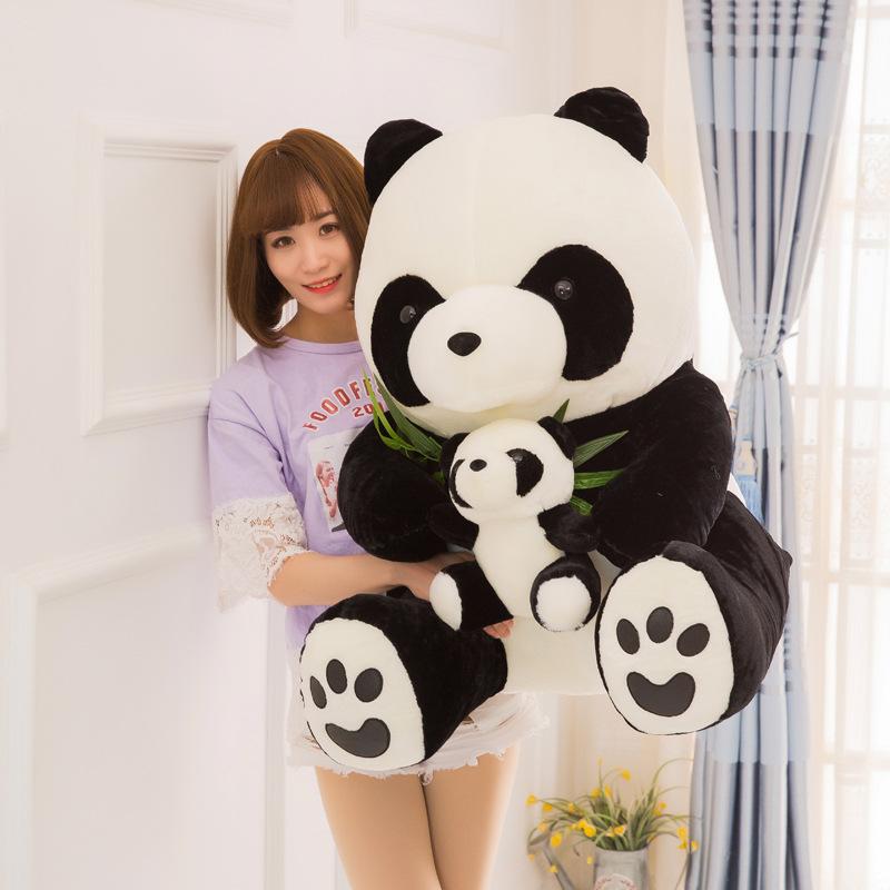 Hugging Panda Plush Toy Mother And Child Panda Doll Children'S Gift Bamboo Leaf Cute Panda Home Ornament Doll