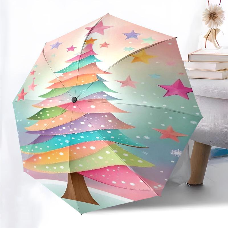

Christmas Tree Themed Folding Umbrella Fashion Auto-Open 8 Iron Ribs Plastic Handle Foldable Sunshade Perfect Christmas Gifts