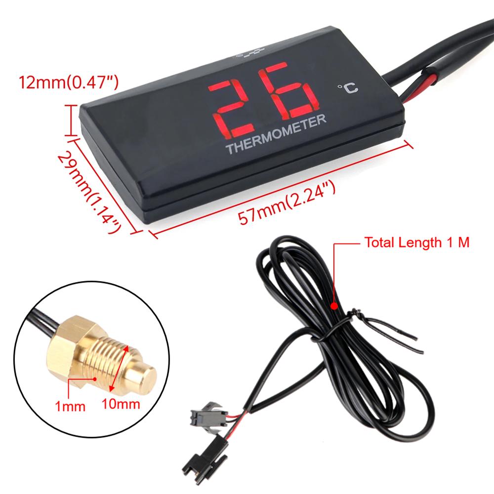 Temperature Meter Water Tank Retrofit 0~120°C Monitor Red Blue Indicator Warning 12V Motorcycle Thermometer With Sensors