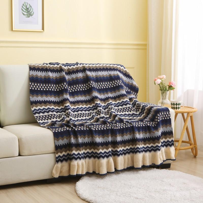 Nordic Vintage Ruffled Throw Blanket Bed End Sofa Cozy Lightweight Acrylic Knit