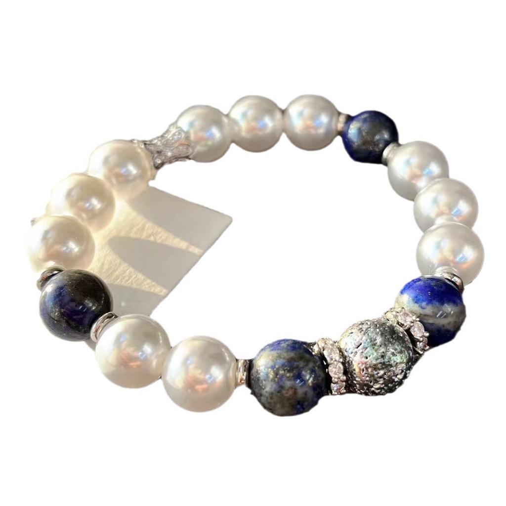 Retro High Quality Natural Lapis Lazuli High Gloss Artificial Crystal Pearl Bracelet Bracelet.