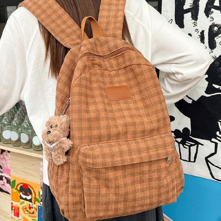 Harajuku Backpack for Girl Corduroy Lattice Backpack Large Capacity Daypacks Travel Bag Student School Backpack