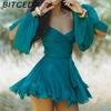 BITCED Spring Women's Solid-Color Elegant Casual Long-Sleeve Tie-Back Slim-Fit Short Dress