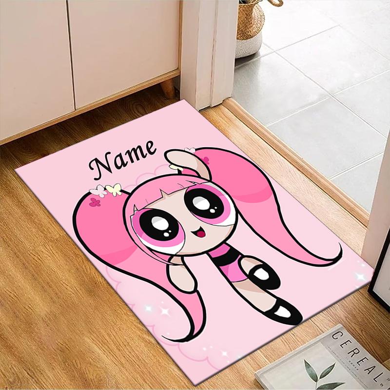 Benutzerdefinierter Name Powerpuff Abenteuer Teppich Spiel Teppich, Fußmatte für Schlafzimmer Wohnzimmer Eingangsbereich Teppich, Heimdeko Idee Geschenk für Weihnachten Geburtstag