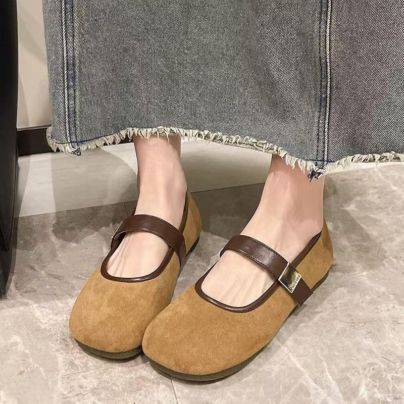 

Мода 2025 Новые Классические Балетки для Женщин Летние Повседневные Ремешок с Пряжкой Круглый Носок Милая Модная Обувь для Женщин Застежка-Липучка Однотонная Повседневная Обувь 40 коричневый