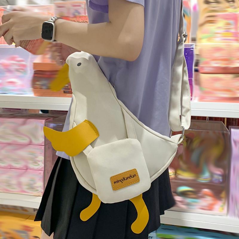 Women Shoulder Bag Cute Duck Canvas Bag Female Student Messenger Shoulder Bag Trendy Funny Cute Cartoon Chest Bag