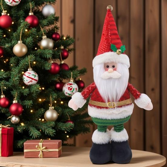 Christmas Plush Doll with Retractable Legs Handmade Standing Snowman Santa Claus Plush Toy Xmas Winter Holiday Party Decoration Ornament