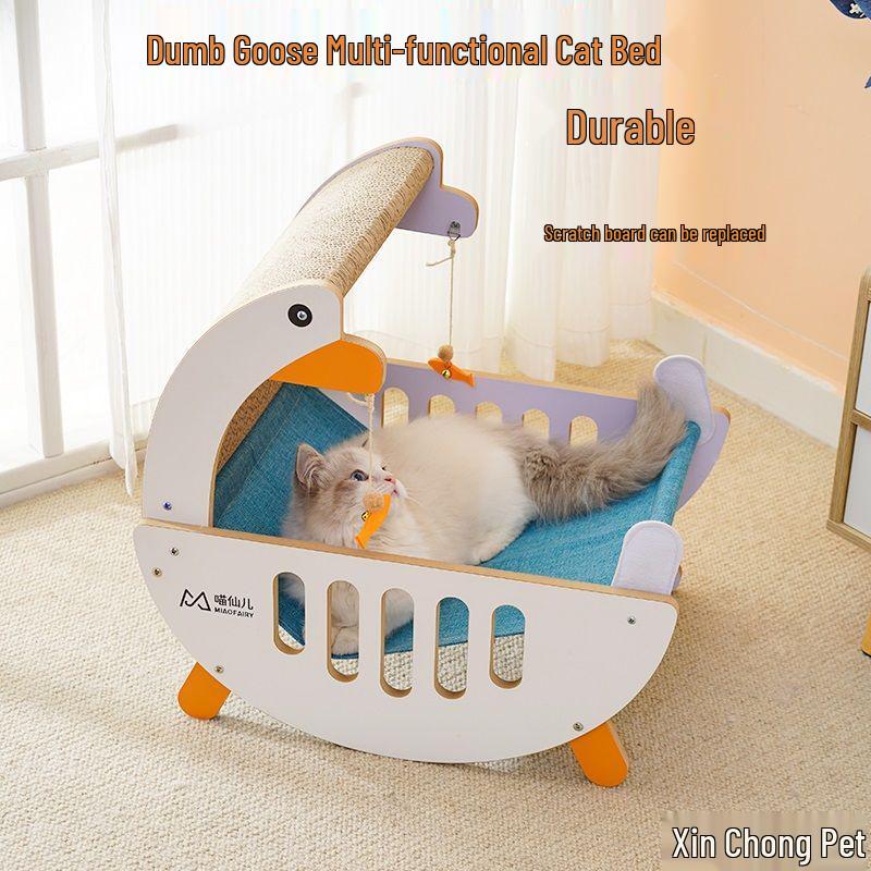 Universal Washable Cat Bed with Scratching Board and Toy Hammock