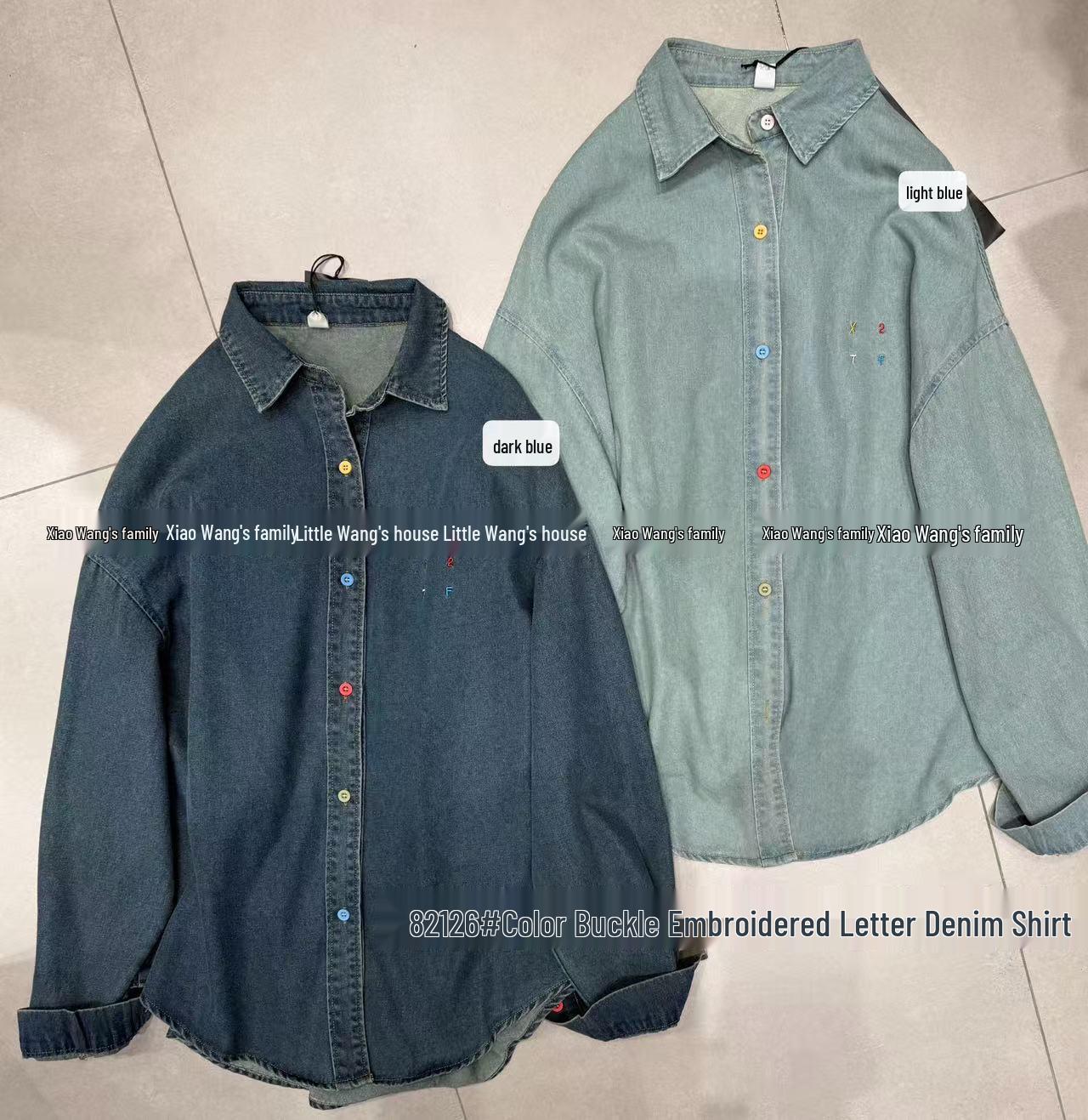 

Рубашка джинсовая вышитая Xiao Wang s 82126 New больших размеров в корейском стиле, свободного кроя, повседневная One Size светло-синий