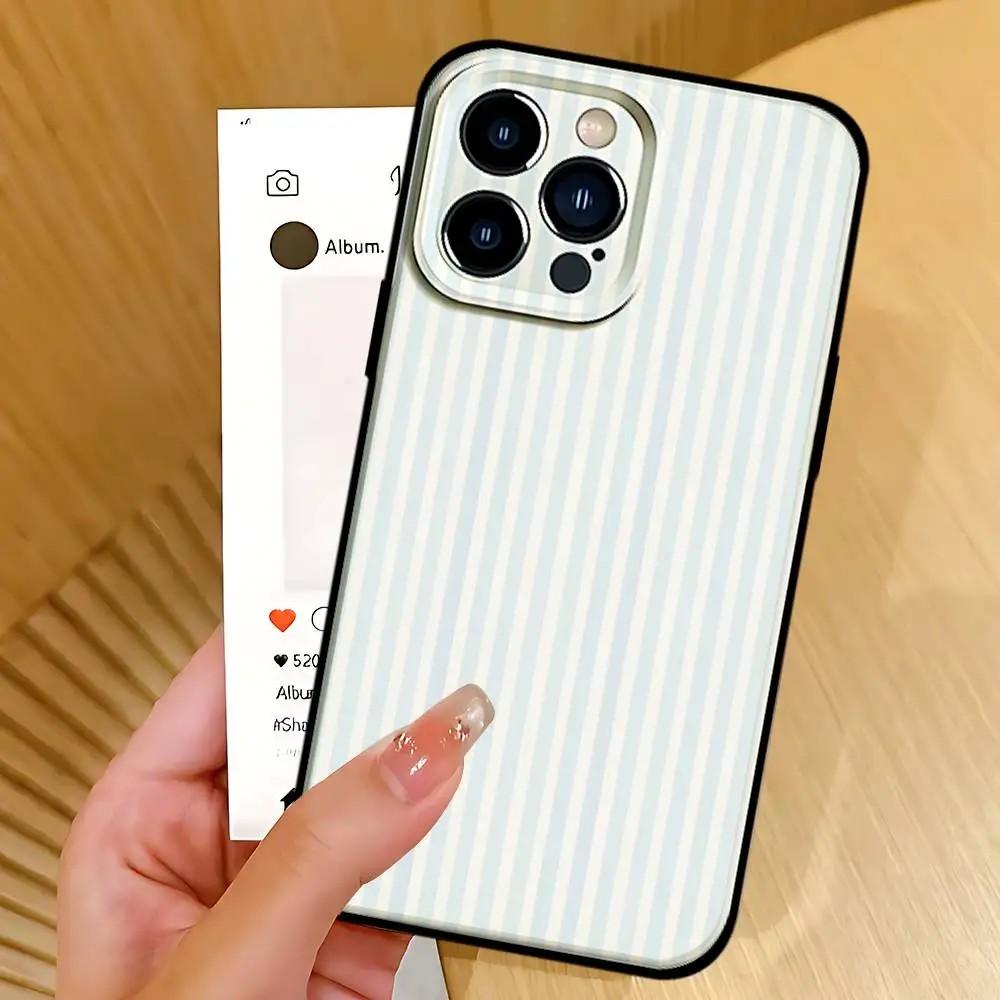 

Ins Korean Cute Pink Stripe Phone Case for iPhone 17 16e 16 15 14 13 12 11 Pro Max Mini X XR XSMax Air Plus Soft Silicone Cover iPhone XSMax