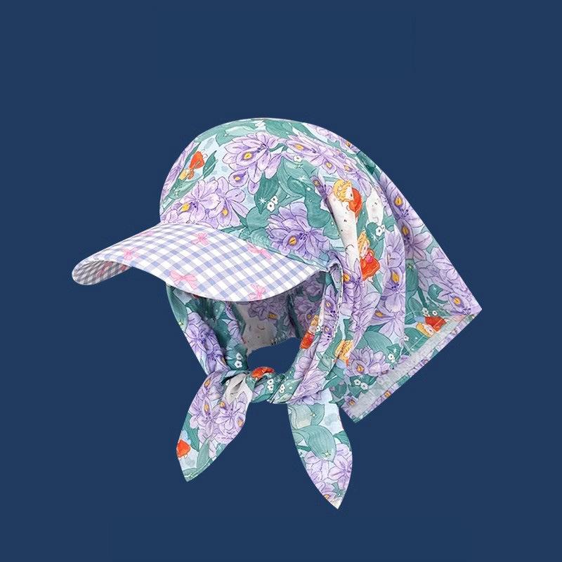 Korean Strap Headscarf Cap Pastoral Triangular Cap Women Summer Sun Protection Plaid Hip Hop Sun Visor