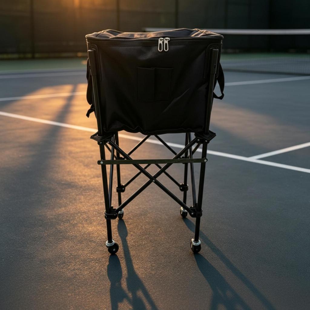 Tennis Ball Cart with Caster Wheels and Zippered Textile Compartment for Coaches