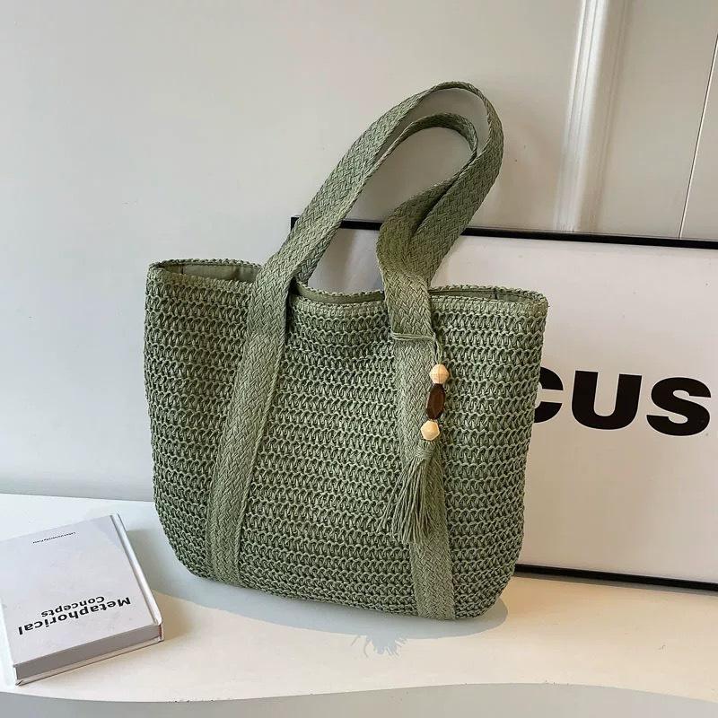 

Summer lazy wind straw woven bag women s new versatile large-capacity commuter tote bag fashionable foreign woven bag оливковий колір