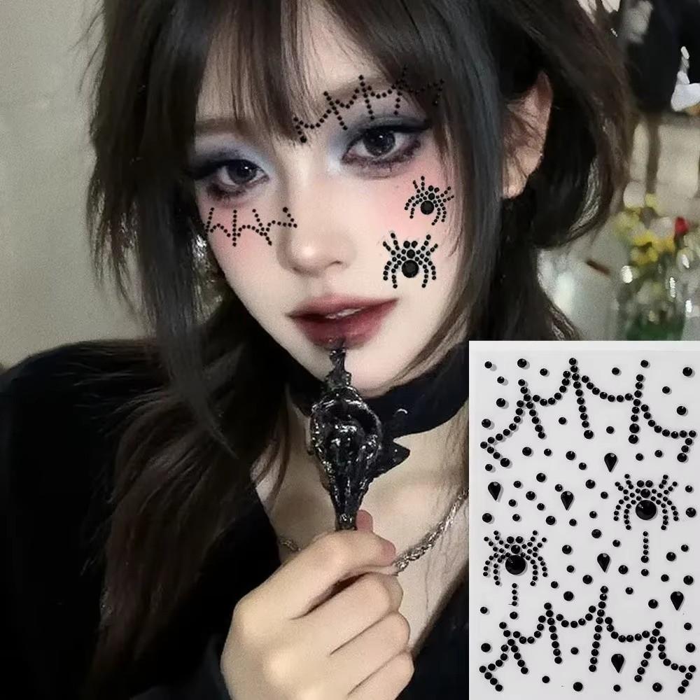 2PCS Spider Pattern Halloween Stickers Self Adhesive Facial Crystal Stickers Stage Makeup