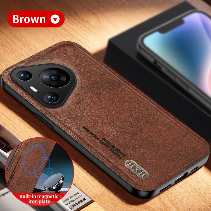 Vintage Leather Phone Case For Huawei Pura 70 P60 P50 P40 P30 Nova 12 11 10 SE Mate 60 50 40 30 Pro Build-in Magnet Iron Cover