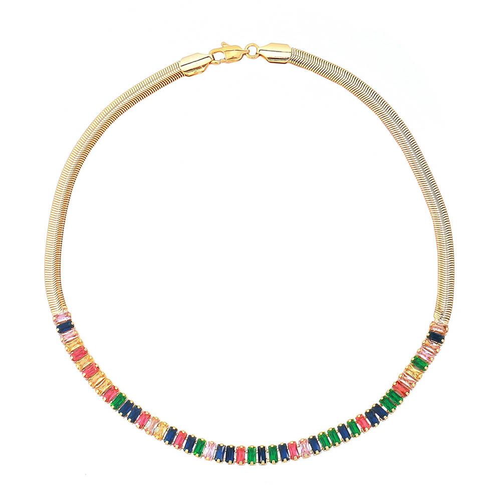 GEMCHIC Women s Geometric Colorful Zircon Snake Chain Necklace