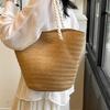 2024 Summer Stylish Large Capacity Woven Tote Bag For Women In Beige And Khaki For Casual Travel