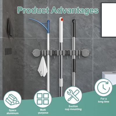 Broom Holder Wall Mounted Mop and Broom Holder Punch Free Mop Hanger Bathroom Storage Rack Mop Clip Rack Mop Hook Home Accessory