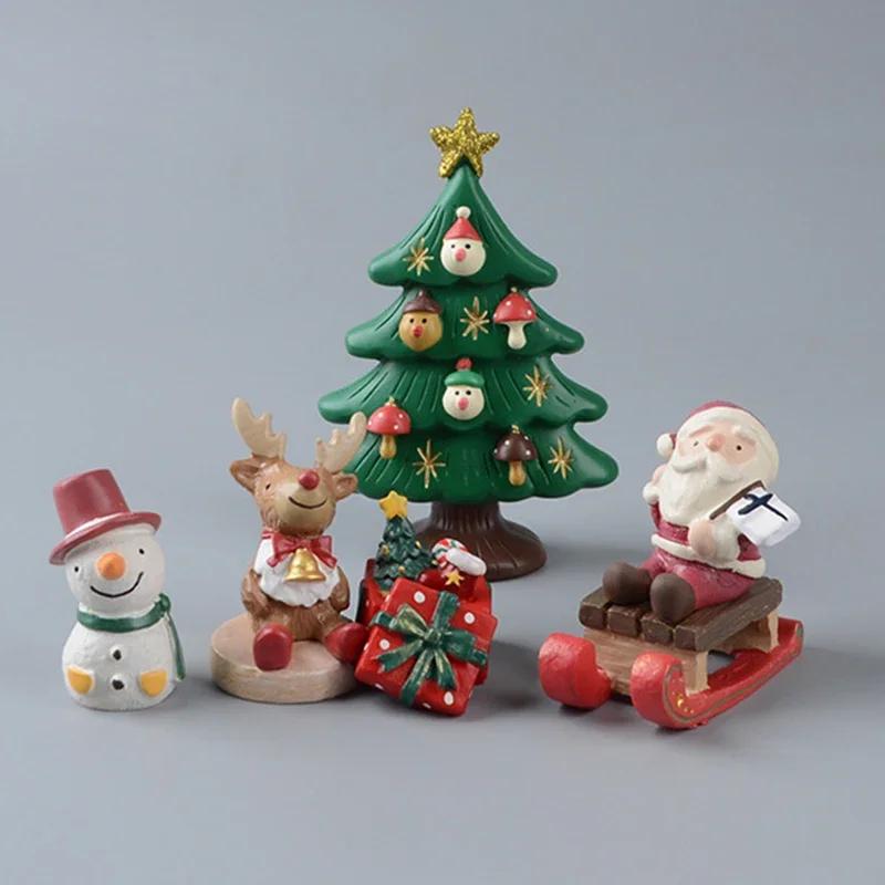 Christmas Tree Santa Claus Trailer Sled Elk Snowman Mini Figures DIY Desktop Home Landscape Decoration Model Toys for Christmas