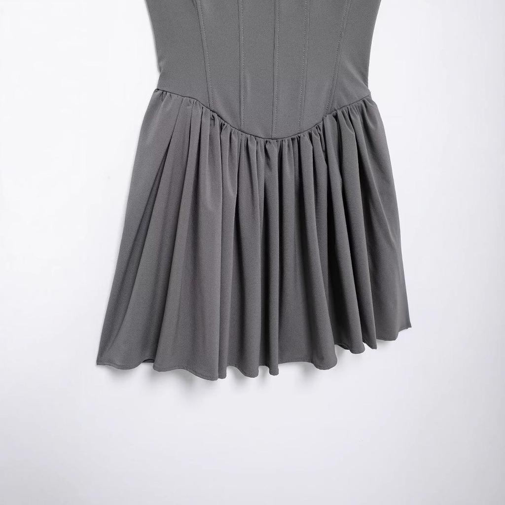 2024 Autumn Women's European & American Fashion Pleated Bodycon Corset Dress