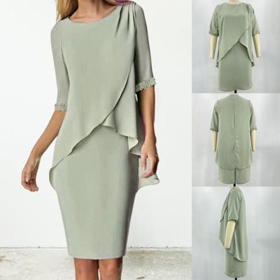 2024 Women Dress Fake Two Piece Party Wear Temperament Slim Fit Knee Length Sheath Dress Streetwear