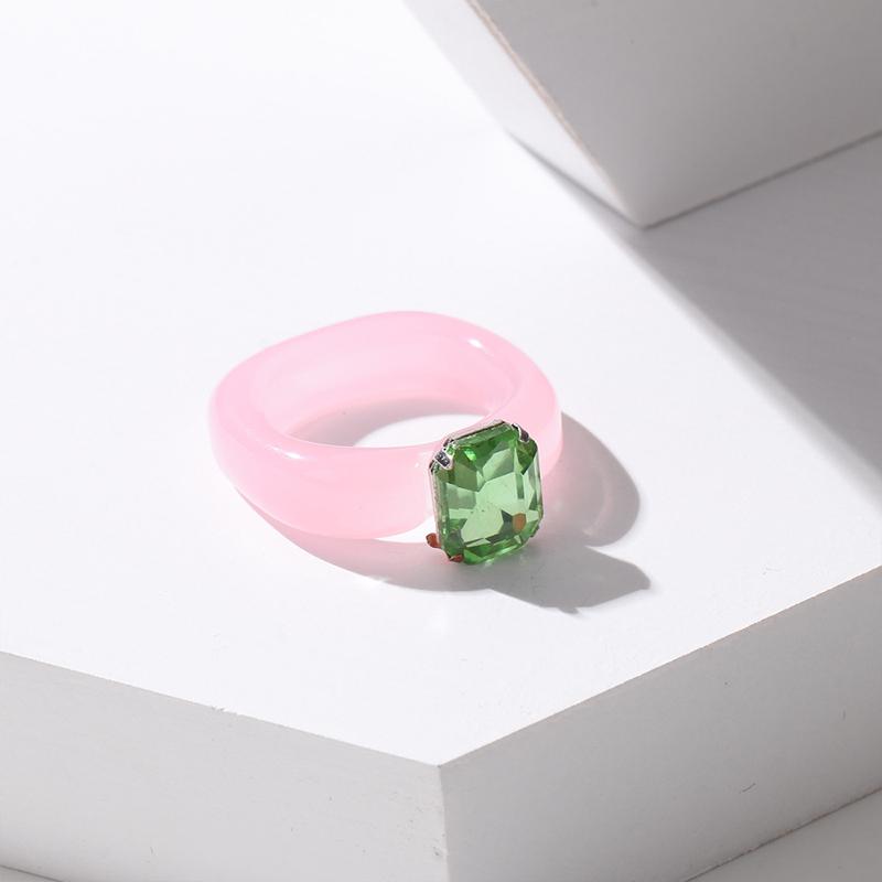 Fashion Simple Inlaid Colorful Zircon Resin Ring Women Sweet Cute Birthday Party Commemorative Jewelry Gift