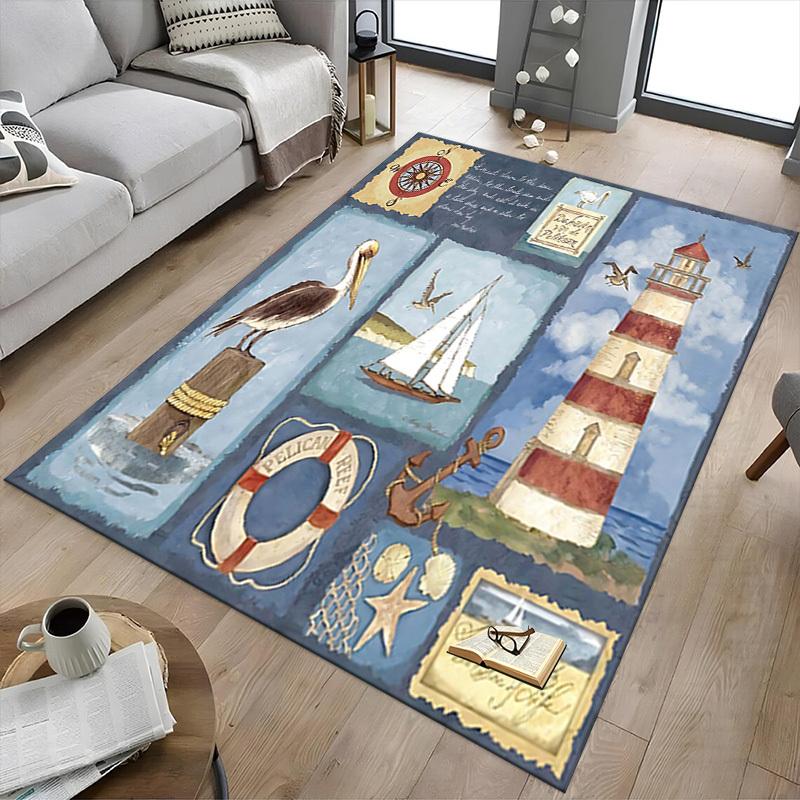 1PC Lighthouse Sailboat Anti-slip carpet, suitable for Office, bedroomand playrooms. It can also be used as a sofa footrest cover-W64