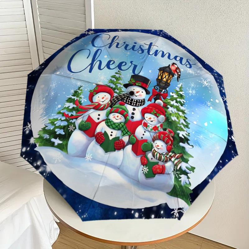 1pc Christmas Cheer Snowmen Singing Umbrella with Plastic Handle,Suitable for All Seasons Home Travel Outdoor UmbrellaDD222