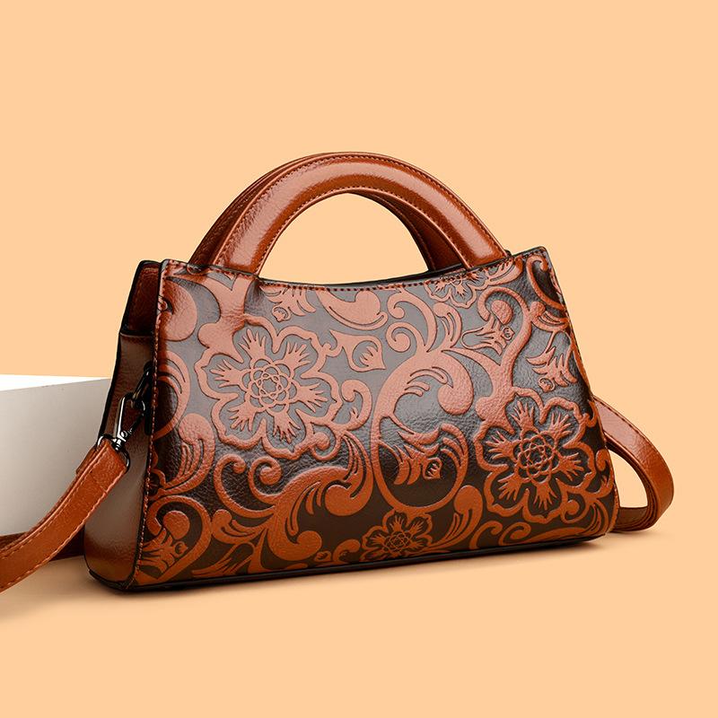 2025 Autumn Vintage Embossing Shoulder Crossbody Bags Large Capacity Leather Casual Tote Bags Travel Commuting Handbags
