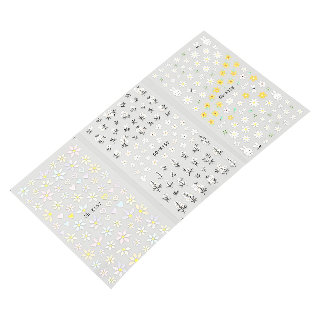 3 st Nail Art Klistermärke Självhäftande Vårblomma Långvarig Dekorativ Nagelklistermärke för DIY