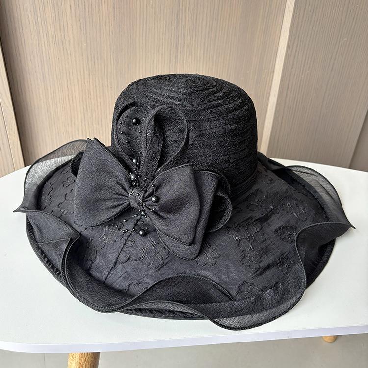 Ladies Small Fresh Three-dimensional Flower Lace Mesh Gauze Hat Summer Sun Protection Bucket Hat Seaside Face Protection Sun Protection Beach Hat