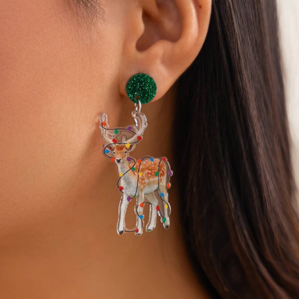 Salircon 3 Стиля Рождественский Свет Олень Пусеты Серьги Женские Новые Креативные Кошка Корова Акриловые Пирсинг Серьги Украшения Рождественский Подарок