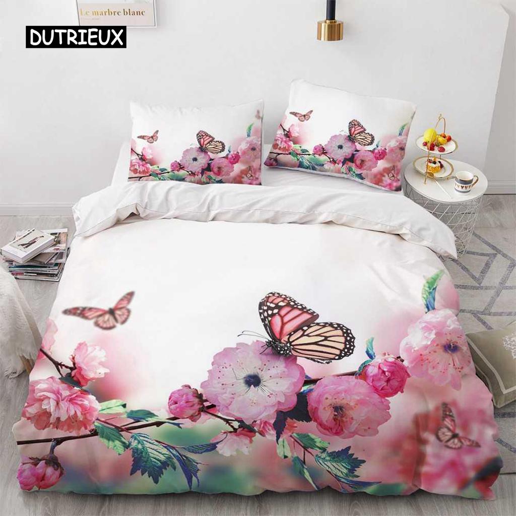 Flower Duvet Cover Set Microfiber Red Rose Bedding Set King Size Floral Print for Valentine's Day Mother's Day Soft Quilt Cover