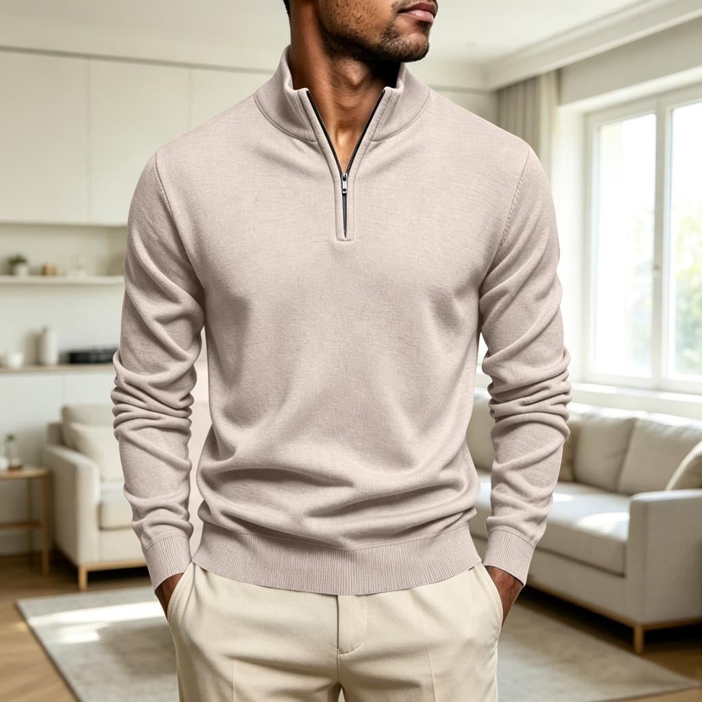 Men's 1/4 Zip Knit Pullover Casual Loose Fit Long Sleeve for Business Casual Wear