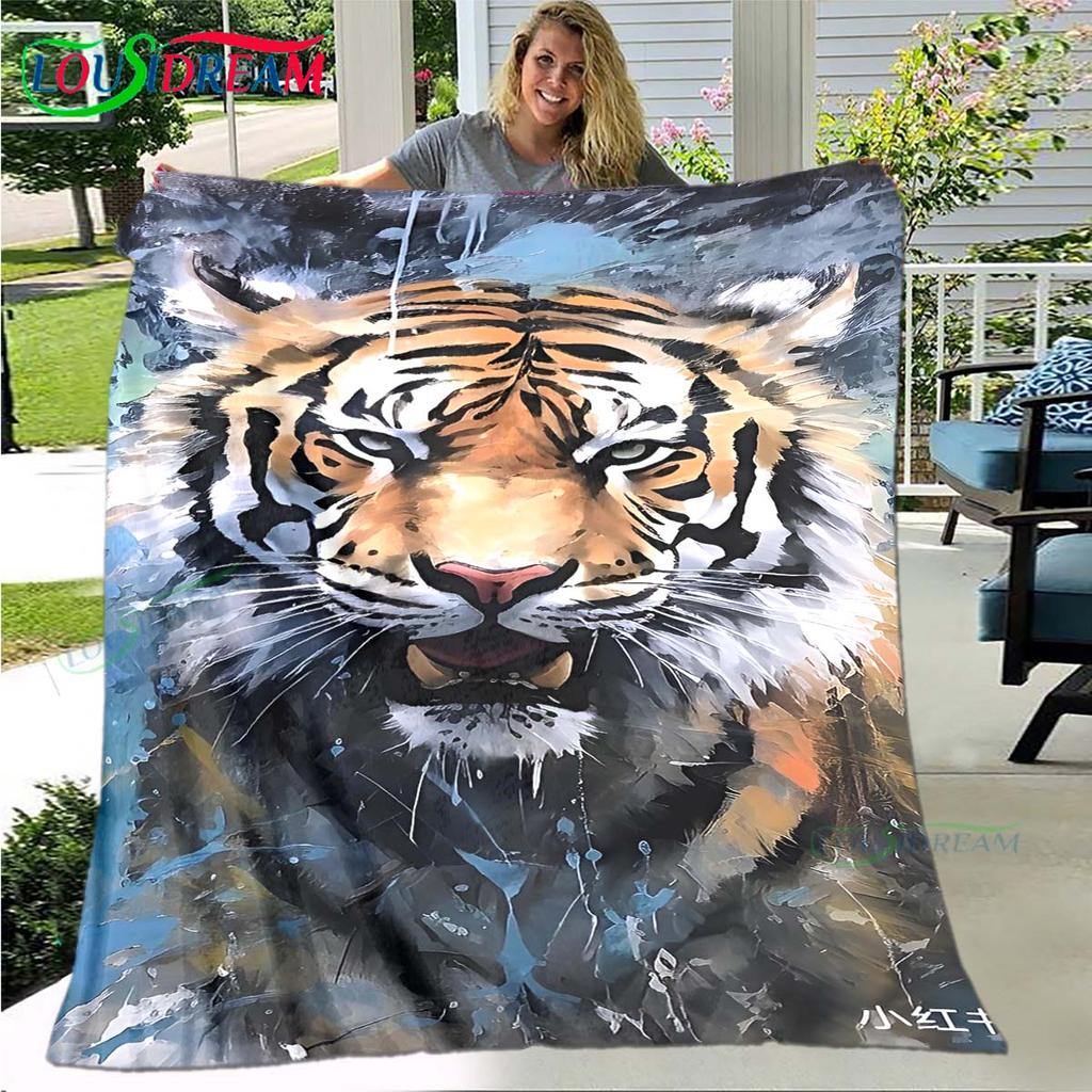 Hot Tiger Painting Print Flannel Adult and Children Blanket Sofa Bed Decoration Blanket Portable Blanket Bath Towel Gift