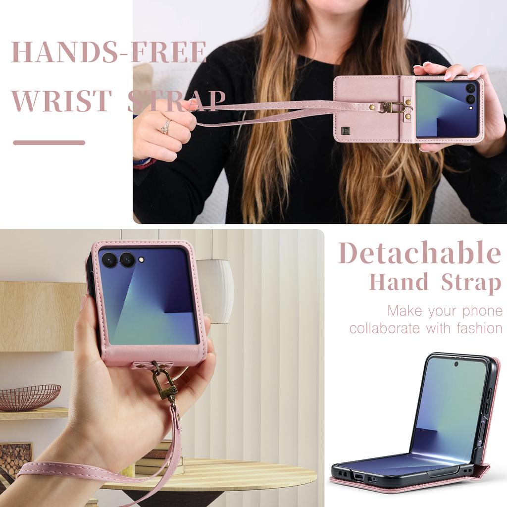 Retro Wrist Strap Leather Phone Case for Samsung Galaxy Z Flip 8 7 FE 6 5 4 Shockproof Comfortable Grip Slim Fit Portable Cover