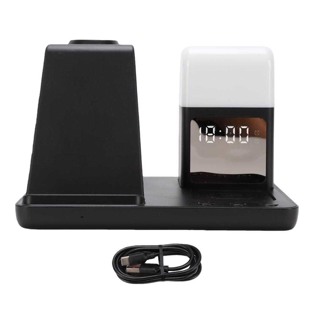 6 In 1 Multifunction Wireless Charger Mobile Phone Stand with Clock Night Light for Bedroom Living Room