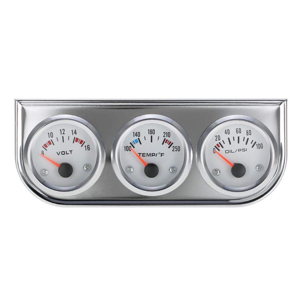 52MM Oil Pressure Fahrenheit Water Temperature Gauge Voltmeter Chrome 3 In 1 Gauge Kit  Car