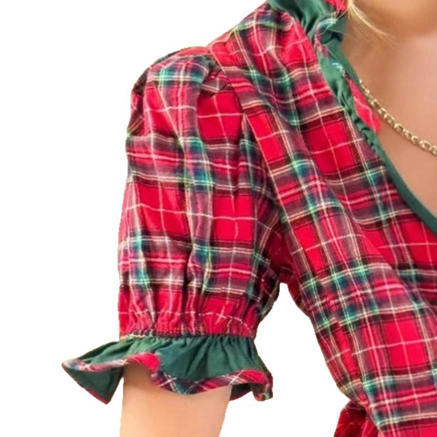 Plaid Ruffle Short Sleeve Top - Summer & Autumn Collection