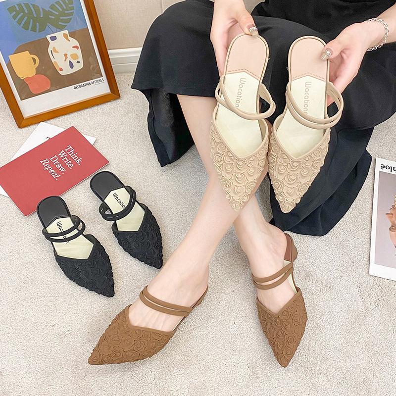 Fashion With Heel Shoes Sexy Women's Mules Slippers and Ladies Sandals Pointed Toe Slides Summer Footwear Pvc H Sandal Stylish Sale Vip