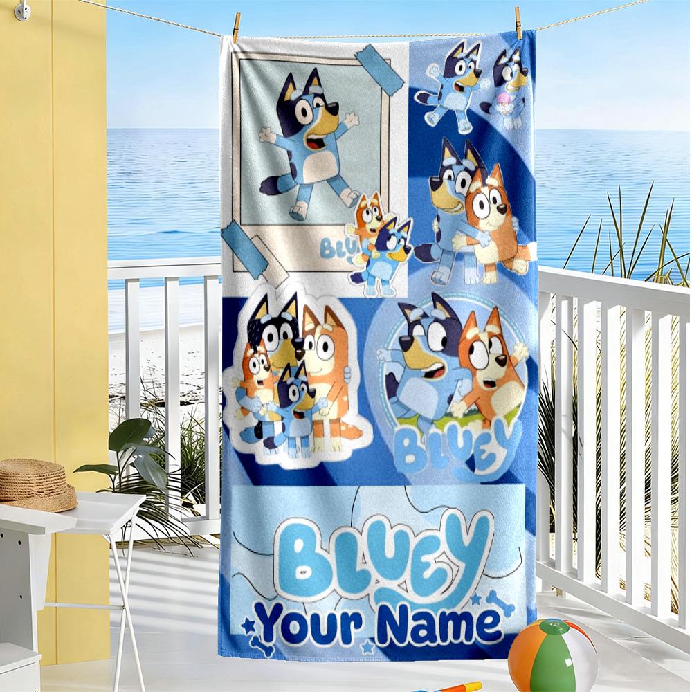 Bluey Customize Your Name Beach Towel Super Soft Microfiber Quickdry Fabric Portable for SwimmingBeachCamping Travel Beach AccessoriesGym