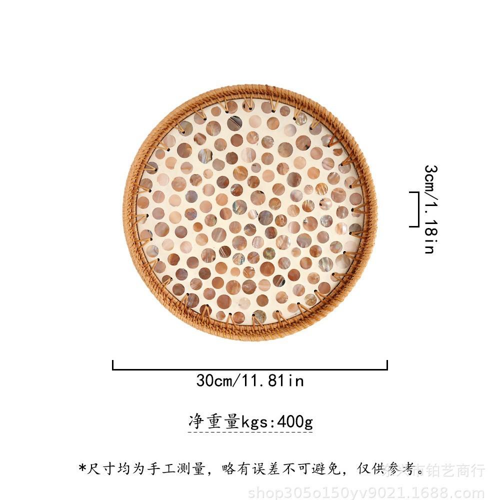 Color Shell Jewelry Cosmetics Food Teacup Storage Trays Handmade Rattan Fruit Dessert Bread Pans Round Rattan Decoration Trays