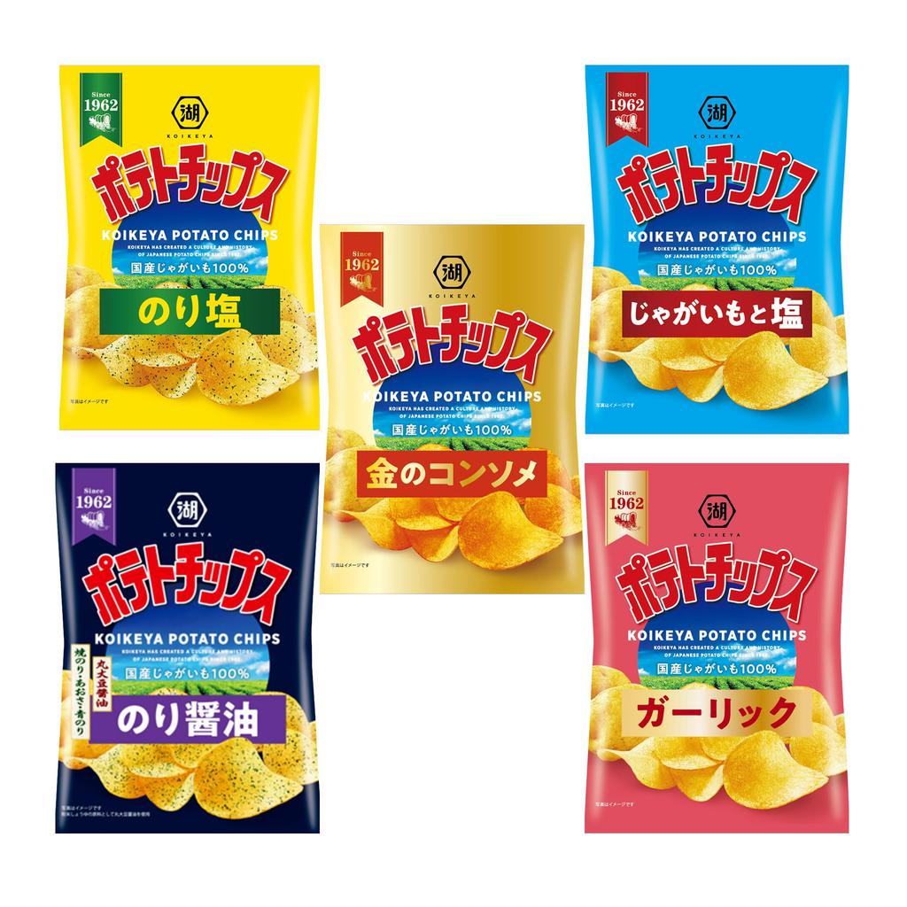 Koikeya Potato 5 Varieties 12 Bags Best-Selling Chips, Assorted,