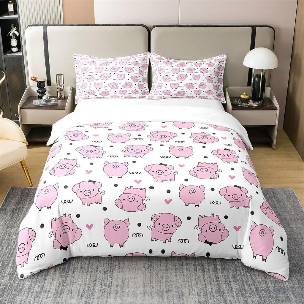 Sweet Pig Animal Bedding Set For Boys Girls, Microfiber Piggy Cartoon Animal Duvet Cover Set With Zipper and Pillowcase 75*50cm